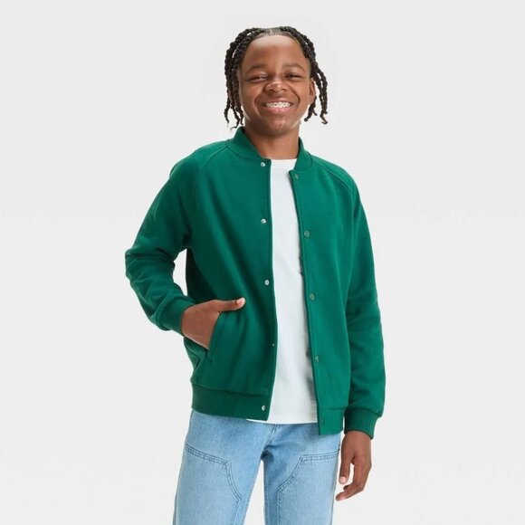 NWT Art Class Boys Large Green L-Sleeves Ribbed Cuffs Snap Buttons Bomber Jacket - Picture 2 of 13